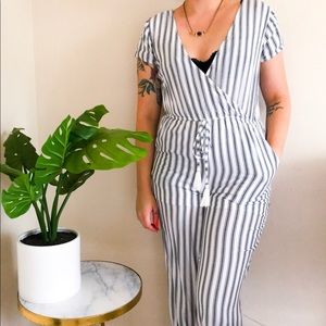 Grey & white striped jumpsuit